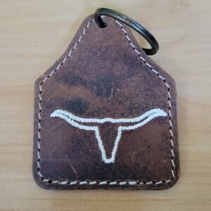 Cowhide & Leather Longhorn Keychain — Dark Brown